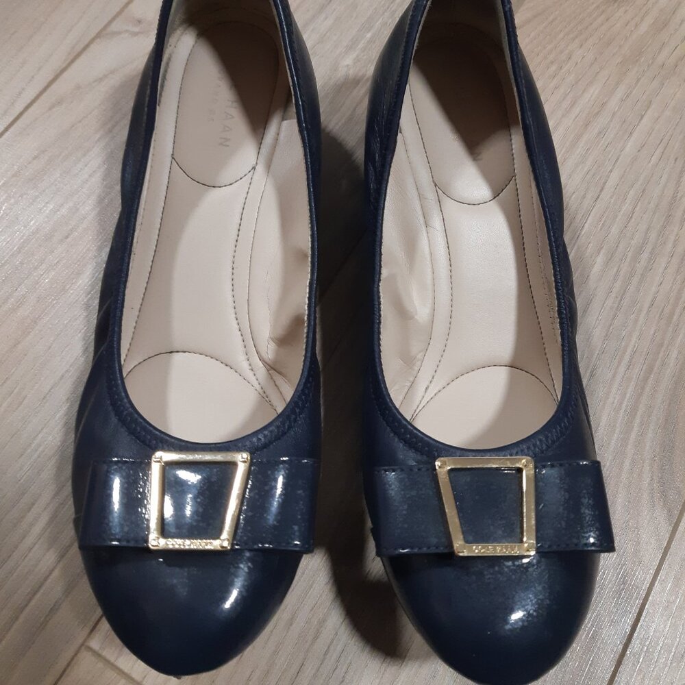 Cole Haan Dark Blue Loafers with Gold Accent